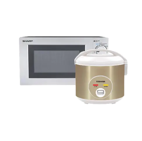 Combo Nhà Bếp Tiện Lợi 15: Lò vi sóng cơ Sharp R-209VN/Nồi cơm điện Toshiba RC-18JH1TVN(N) 