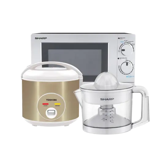 Combo Nhà bếp tiện lợi 16: Nồi cơm điện Toshiba RC-18JH1TVN(N) /Lò vi sóng cơ Sharp R-209VN /Máy vắt cam Sharp 25W EJ-J256-WH 
