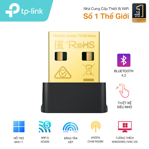 [230304607] Bộ chuyển đổi USB WiFi Nano Bluetooth 4.2 AC600 TP-Link Archer T2UB Nano
